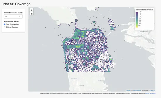 San Francisco iNaturalist Coverage Explorer